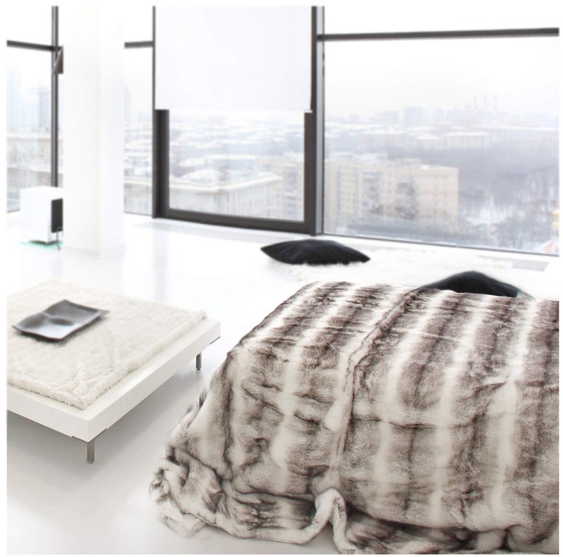 Eikei Double Sided Faux Fur Throw Blanket Silky Soft Oversized Afghan Machine Washable, Grey Striped Mink Chinchilla Shadow Fox (Light Grey, 55Wx70L) - Image 1